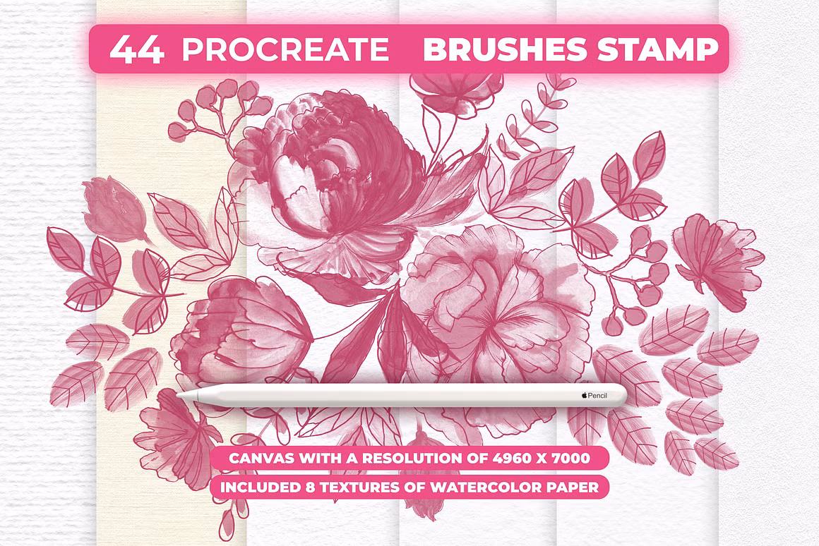 44 Flower Brush Stamps Procreate