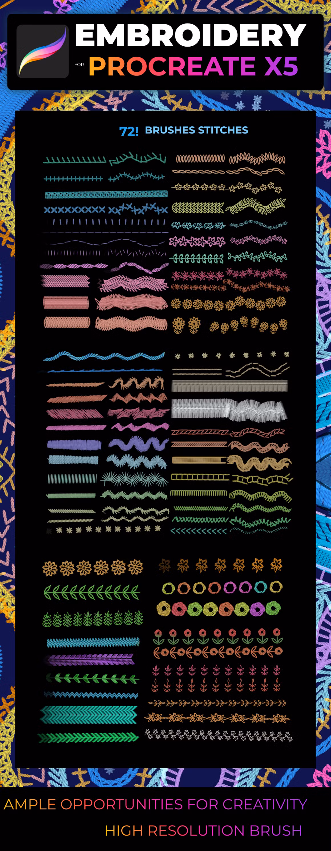 72 Brush-stitch Embroidery PROCREATE