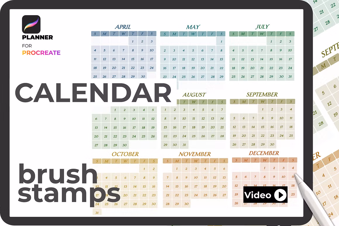 Planner Сalendar Procreate stamps